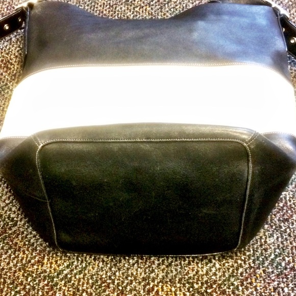 Large black and off white Coach tote purse. - Picture 2 of 8